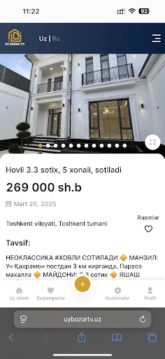 I-download ang UyBozorTV Pinakabago – Real Estate Platform Libre - Screenshot 2