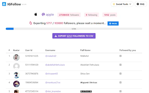 IGFollow: I-export ang Instagram Followers sa CSV – Mabilis na Tool - Screenshot 1